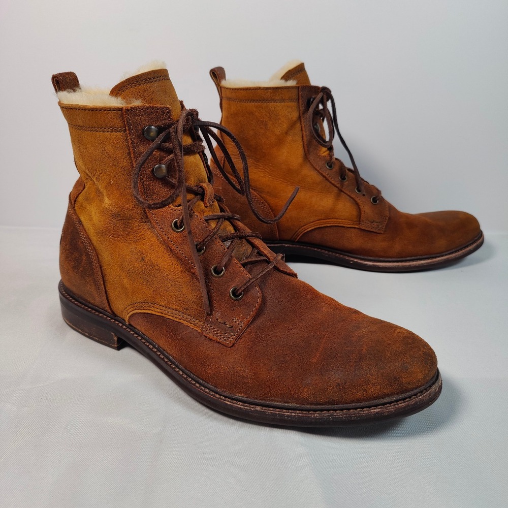 UGG Mens Selwood Bomber Boots Brown Suede Leather Shearling 1014517 Size 13